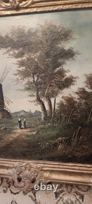 Hst Huile Sur Toile Tableau Ancien Moulin