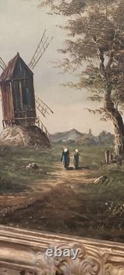 Hst Huile Sur Toile Tableau Ancien Moulin