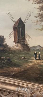 Hst Huile Sur Toile Tableau Ancien Moulin