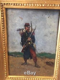 Huile Sur Bois Tableau Ancien Soldat Français Militaria Napoleon 3 1870