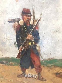 Huile Sur Bois Tableau Ancien Soldat Français Militaria Napoleon 3 1870