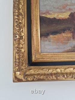 Huile sur carton 2F scène animé de campagne encadré signé tableau ancien