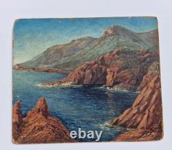 Huile sur carton paysage marin signé HSC Marine signé peinture tableau ancien