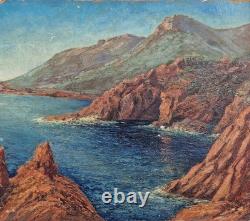 Huile sur carton paysage marin signé HSC Marine signé peinture tableau ancien