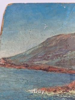 Huile sur carton paysage marin signé HSC Marine signé peinture tableau ancien