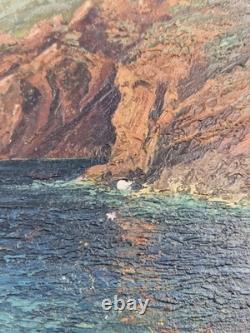 Huile sur carton paysage marin signé HSC Marine signé peinture tableau ancien