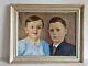 Huile sur carton portrait enfants tableau ancien signé encadré tableau ancien