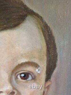 Huile sur carton portrait enfants tableau ancien signé encadré tableau ancien