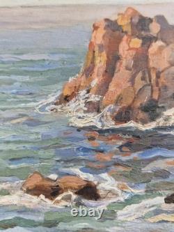 Huile sur panneau 1930 paysage marin île de Bréhat signé encadré tableau ancien