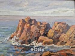 Huile sur panneau 1930 paysage marin île de Bréhat signé encadré tableau ancien