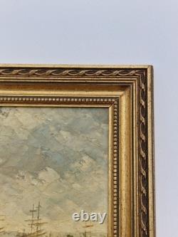 Huile sur panneau 3F paysage marin voiliers a l'eau tableau ancien marine signé