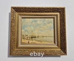 Huile sur panneau 3F paysage marin voiliers au mouillage tableau ancien marine