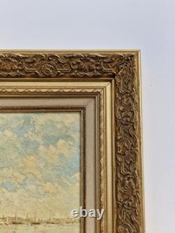 Huile sur panneau 3F paysage marin voiliers au mouillage tableau ancien marine