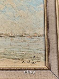 Huile sur panneau 3F paysage marin voiliers au mouillage tableau ancien marine