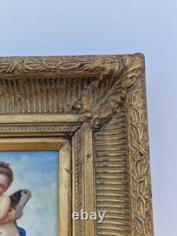 Huile sur panneau L'Amour et Psyché enfants signé tableau ancien peinture cadre