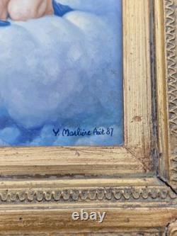 Huile sur panneau L'Amour et Psyché enfants signé tableau ancien peinture cadre