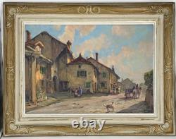 Huile sur panneau Primitif BONO signé Soir à Bernex Suisse ancien tableau