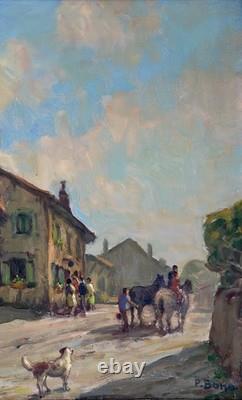 Huile sur panneau Primitif BONO signé Soir à Bernex Suisse ancien tableau