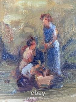 Huile sur panneau Primitif BONO signé Soir à Bernex Suisse ancien tableau