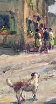 Huile sur panneau Primitif BONO signé Soir à Bernex Suisse ancien tableau