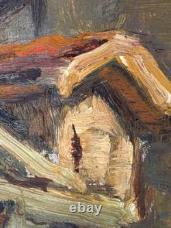 Huile sur panneau Primitif BONO signé Soir à Bernex Suisse ancien tableau