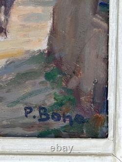 Huile sur panneau Primitif BONO signé Soir à Bernex Suisse ancien tableau