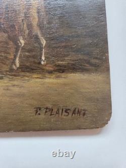 Huile sur panneau bois XIX scène animé moutons animaux Signé tableau ancien