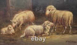 Huile sur panneau bois XIX scène animé moutons animaux Signé tableau ancien