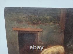 Huile sur panneau bois XIX scène animé moutons animaux Signé tableau ancien