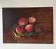 Huile sur panneau bois nature morte aux p&ecirc;ches sign&eacute; tableau ancien antique