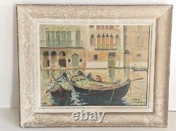 Huile sur panneau paysage marin Venise Bateaux de pastèque tableau ancien signé