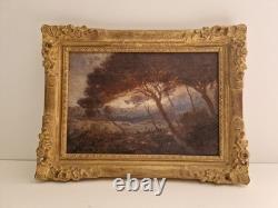 Huile sur toile 1906 paysage animé tableau ancien signé HST XIX tableau ancien