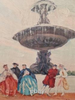 Huile sur toile 8F scène de genre fontaine tableau ancien signé peinture