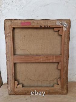 Huile sur toile 8F scène de genre fontaine tableau ancien signé peinture