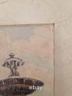 Huile sur toile 8F scène de genre fontaine tableau ancien signé peinture