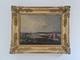Huile sur toile XIX paysage marin tableau ancien cadre dor&eacute; antique frame