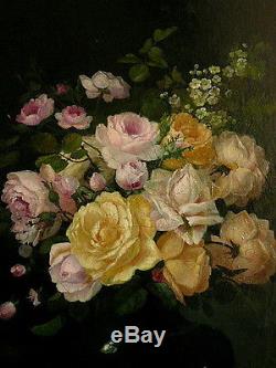 Huile sur toile, bouquet de roses, J FEDERICI(1806-) Tableau ancien