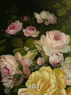 Huile sur toile, bouquet de roses, J FEDERICI(1806-) Tableau ancien