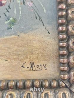 Huile sur toile nature morte bouquet de fleurs Tableau ancien XIX Signé HST