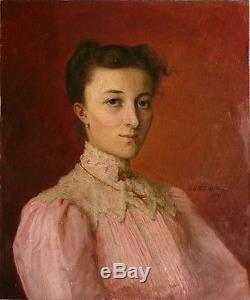 Huile sur toile, portrait de femme, Georges SAUVAGE, 1907 Tableau ancien