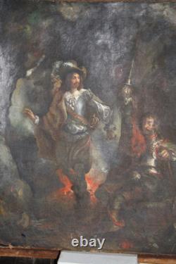 Huile sur toile tableau ancien peinture XVIII école Française signé mousquetaire