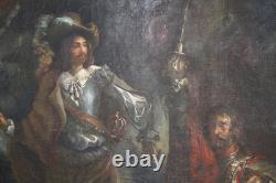 Huile sur toile tableau ancien peinture XVIII école Française signé mousquetaire