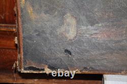 Huile sur toile tableau ancien peinture XVIII école Française signé mousquetaire