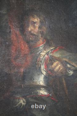 Huile sur toile tableau ancien peinture XVIII école Française signé mousquetaire