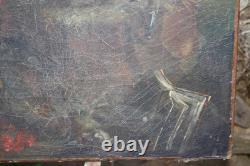 Huile sur toile tableau ancien peinture XVIII école Française signé mousquetaire