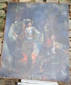 Huile sur toile tableau ancien peinture XVIII école Française signé mousquetaire