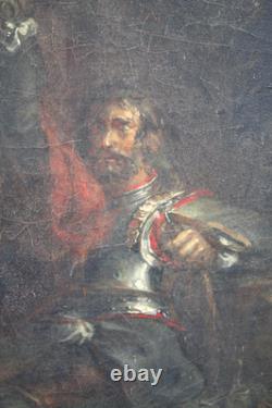 Huile sur toile tableau ancien peinture XVIII école Française signé mousquetaire