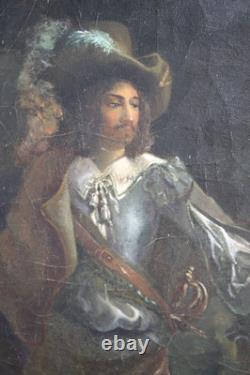 Huile sur toile tableau ancien peinture XVIII école Française signé mousquetaire Huile sur toile tableau ancien peinture XVIII école Française signé mousquetaire