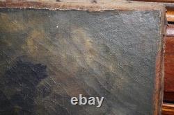 Huile sur toile tableau ancien peinture XVIII école Française signé mousquetaire
