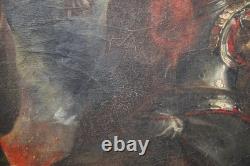 Huile sur toile tableau ancien peinture XVIII école Française signé mousquetaire